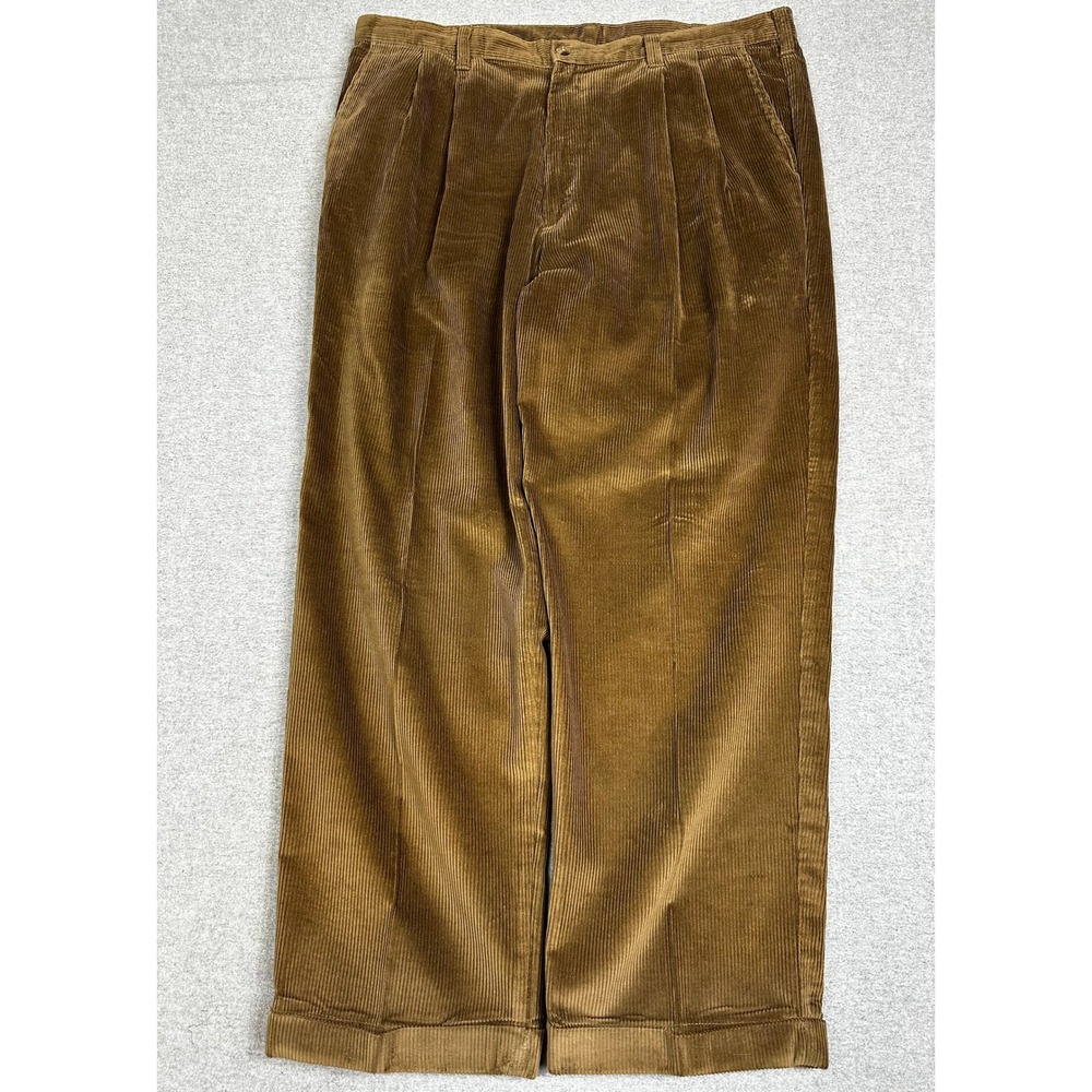 Ivy Crew Corduroy Pants Mens 40x30 Brown Pleated Cuffed Wide Wale Trousers